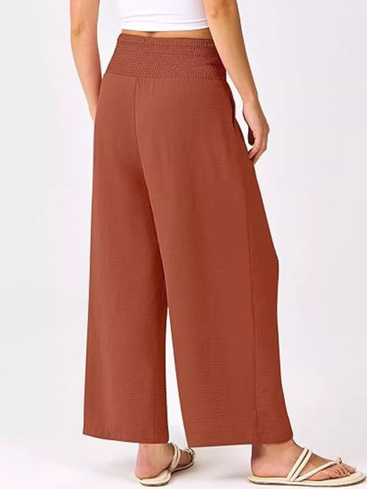 Wide Leg Smocked High Waist Pants