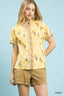 Umgee Printed Ruffle Trim Button Front Blouse