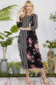 Celeste Full Size Stripe Floral Contrast Midi-Dress with Buttons Plus Size