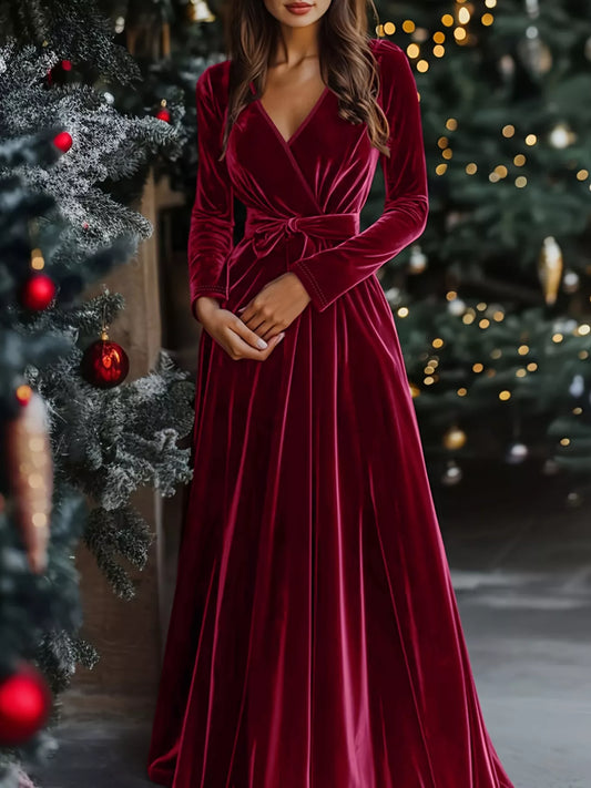 Velvet Wrap Surplice Maxi Dress