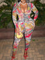 Printed Zip Up Top and Pants Set