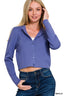 Zenana Button-Front Crewneck Long Sleeve Cropped Cardigan