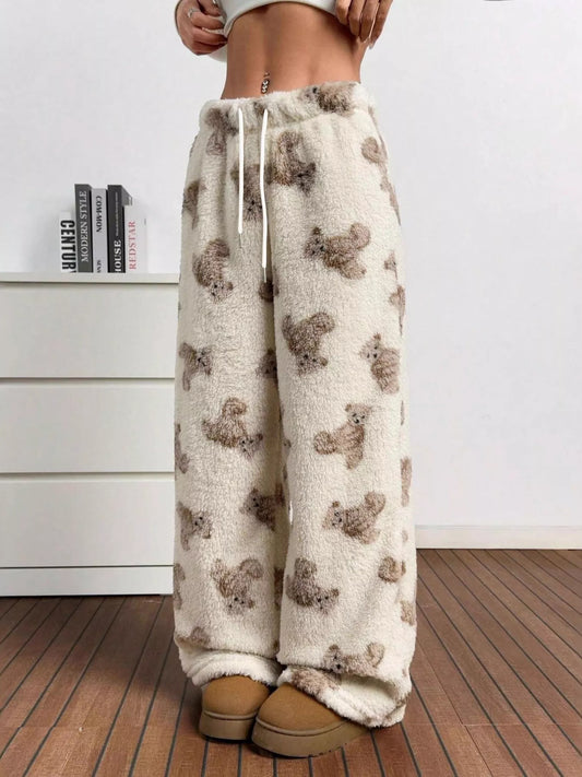 Teddy Bear Print Fluffy Pants