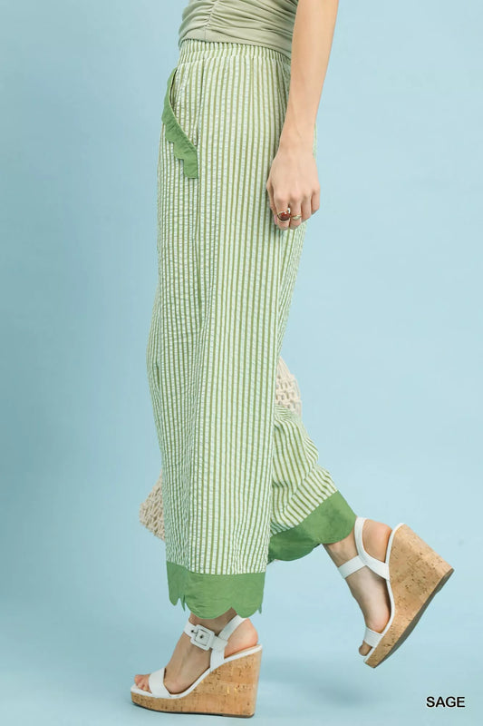 Umgee Stripe Scallop Hem Wide Leg Pants
