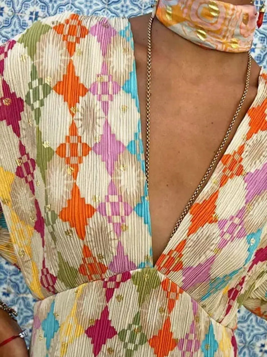 Full Size Printed Deep V-Neck Dress Plus Size