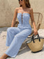 Striped Strapless Tie Front Wide Leg Jumpsuit