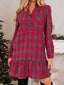 Plaid Shirt Collar Half Button Ruffle Hem Long Sleeve Mini Dress