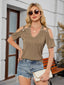 Textured V-Neck Cold Shoulder Top