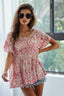 BiBi Leopard Print Gauze Woven Flutter Sleeve Blouse