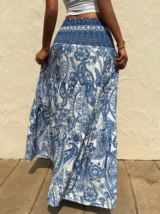Printed High Waist Maxi Skirt