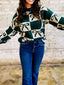Checkered Bow Round Neck Casual Sweater