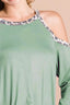 BiBi Jersey Knit Cold Shoulder Top with Leopard Neck