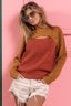 BiBi Color Block Sweater Knit Top With Cut Out Neck