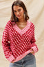 SO ME Color Block Textured Christmas Sweater V Neck Top