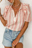 Frilled Short Puff Sleeve Mixed Print Blouse
