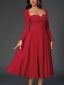 Sweetheart Neckline Long Sleeve A-Line Midi Dress