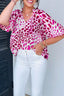 Leopard Print V Neck Puffy Half Sleeve Blouse