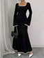 Square Neck Flare Sleeve Maxi Dress