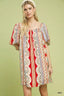 Umgee Mixed Print Puff Sleeve Mini Dress