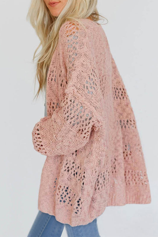 Openwork Open Front Long Sleeve Cardigan