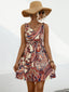 Smocked Printed V-Neck Mini Dress