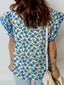 Floral Print Ruffle Sleeve Tie Neck Blouse