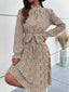 Animal Print Mock Neck Flounce Sleeve Dress