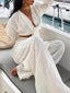 Textured Tie-Front Crop Top and Wide Leg Pants Set