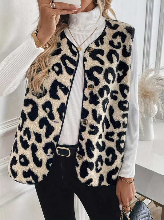Leopard Sherpa Vest Coat