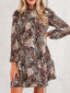Leopard Ruffled Detail Long Sleeve Loose Mini Dress