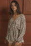BiBi Leopard Woven Tied Spaghetti V Neck Lslv Top