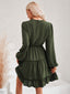 Swiss Dot Lace Trim Balloon Sleeve Dress