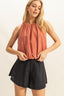 HYFVE Bubble Hem Round Neck Sleeveless Blouse