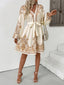 Printed Tie Waist Long Sleeve Dress