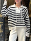 Striped Lace-Up Long Sleeve Sweater