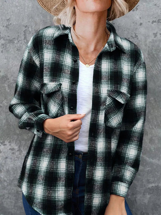 Full Size Plaid Button-Up Long Sleeve Shirt Plus Size