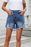 Distressed Raw Hem Asymmetric Waist Denim Shorts