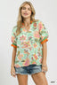 Umgee Floral Print Ruffled Short Sleeve Top