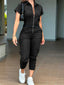 Zip Front Short Sleeve Jumpsuit