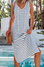 Stripe Tie V Neck Sleeveless Side Slit Midi Dress