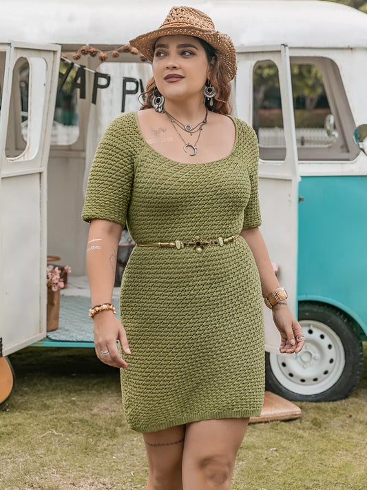Plus Size Textured Knit Mini Dress