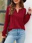 Notched Ruffle Cuff Blouse