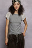 POL Round Neck Outseam Detail T-Shirt with Contrast Color Sleeves
