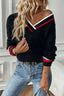V-Neck Striped Trim Sweater