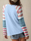Color Block Round Neck Exposed Seam Patchwork Striped Long Sleeve Top