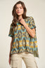 Davi & Dani High-Low Geometric Round Neck Knit Top