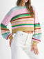 Multicolour Striped Knit Ribbed Trim Boxy Fit Cropped Sweater