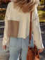 Color Block Waffle Knit Stitch Detail Long Sleeve Top