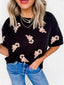 Christmas Sequined Candy Cane Patched Pattern Holiday T Shirt