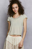 POL Round Neck Short Sleeve Crop T-Shirt with Lace Trim